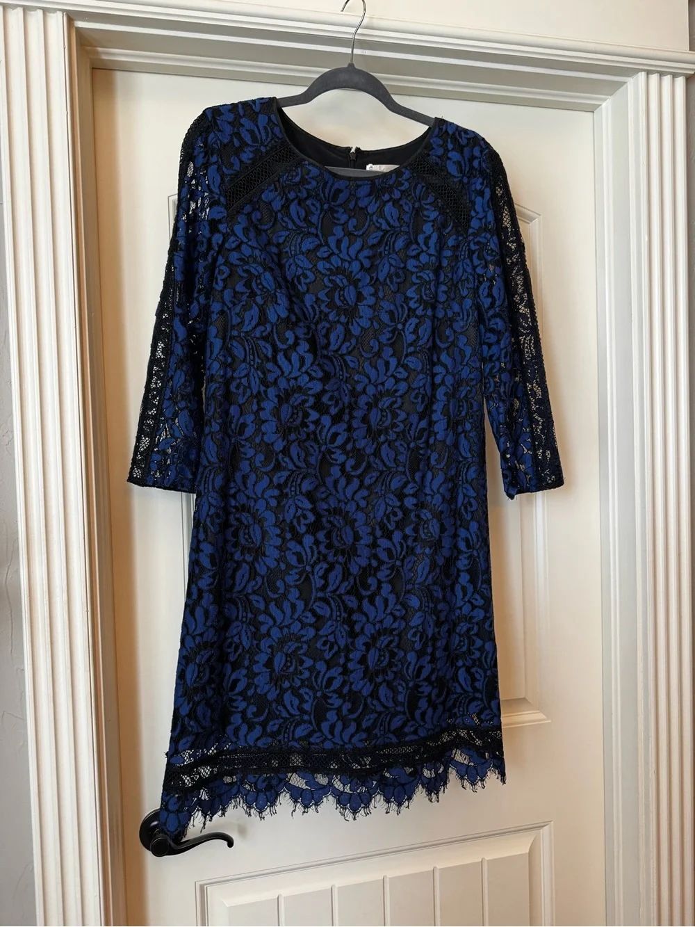 Eliza J Blue and Black Lace Shift Dress